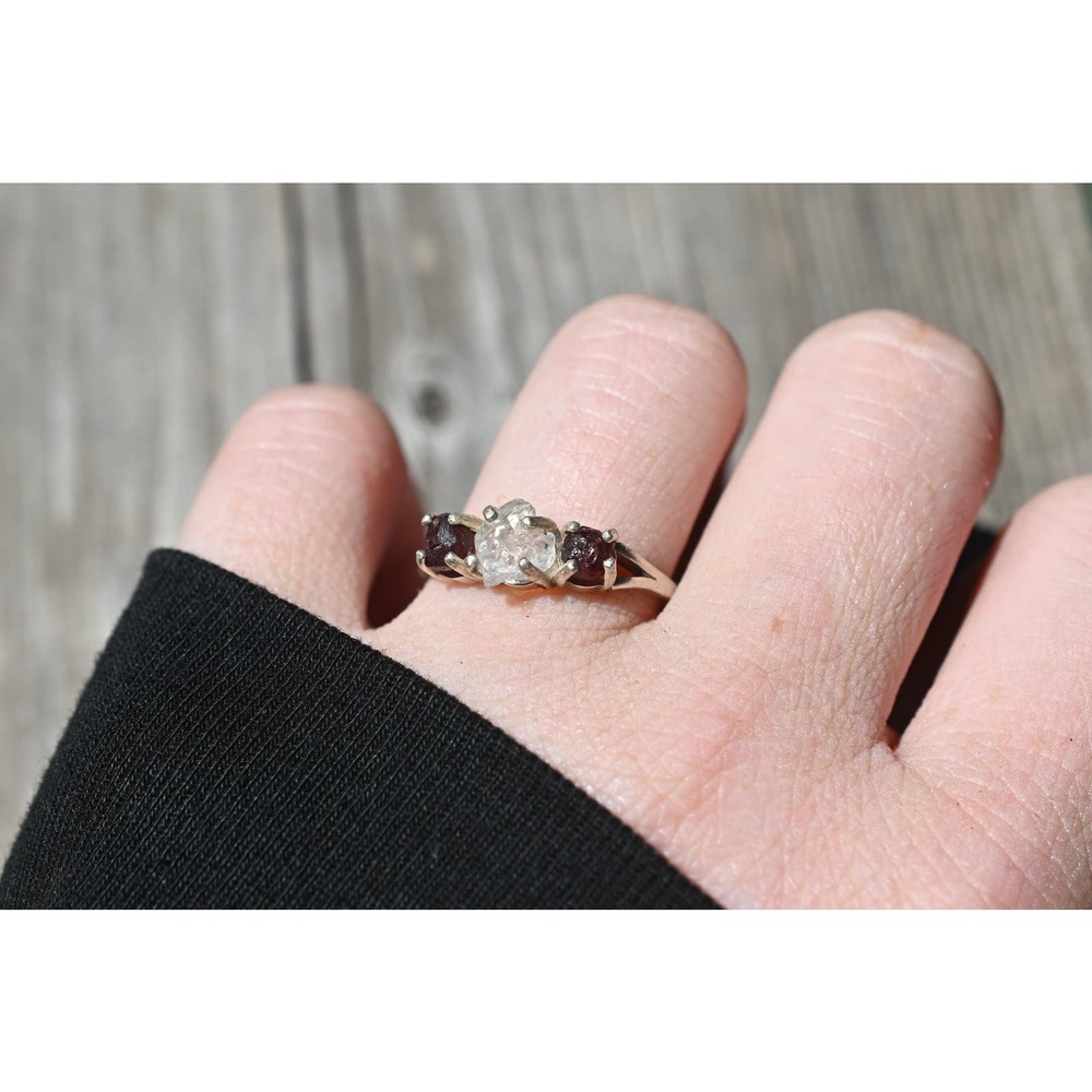 Raw Garnet Engagement Ring, Rough Wedding Band, Unique Sterling Silver Promise